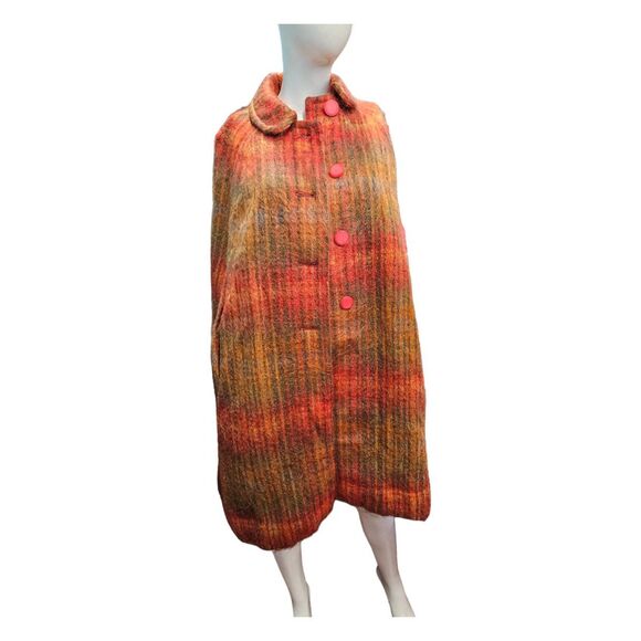 Ben Nevis Vintage Scotish Cape Mohair Wool Womens Size Large Orange Plaid - Picture 2 of 8